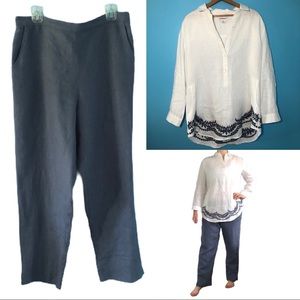 Peck & Peck Linen Outfit Shirt & Pants Blue White lagenlook